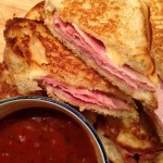 Dinner Idea: Smoked Gouda and ham grilled sandwiches w/ spicy tomato and cilantro soup. #wowmoment #whatsfordinner #yum 