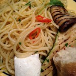 Dinner Idea:Spaghetti aglio,olio, y pepperoncini! with Grilled veggies and fresh mozzarella too! #wowmoment #whatsfordinner #yum