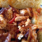 Dinner Idea: Crumbled #tofu with onion and red pepper in #fresh #bbq sauce with #vegan corn #bread and spinach! #wowmoment #weekdaysupper #whatsfordinner #flexitarian #vegetarian #easy #foodie #lifeisgood #allvegan