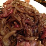 Dinner Idea:Steak smothered in bacon, onion and chicken livers. Under the bacon, onion and chicken livers there is a steak!! #yum #yummy #wowmoment #whatsforlunch #glutenfree