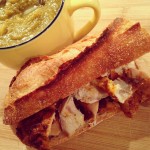 Dinner Idea: Cold roasted chicken on baguette with garlic mayo and very think pea soup! #soupand sandwich #yum #food #fresh #wowmoment #whatsfordinner #hungry