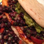 Dinner Idea:Grilled #Chicken "schnitzel" with sweet and unbelievably spicy BBQ sauce and cool black bean salad and #guacamole folded nicely in grilled #bread! #yum #wowmoment #whatdfordinner #sundaysupper #spicyhot #food