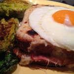 Dinner Idea: #Croque Madame with Parmesan Emmentaler #bechamel and Black Forest #ham on fresh baked wheat #bread and a really runny #egg. Serve it with grilled romaine! #wowmoment #whatdfordinner