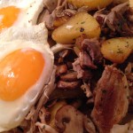 Dinner Idea: Roast #Pork hash with roasted potatoes,onion and mushrooms with herbs de #Provence! A few sunny side up #eggs for the #yum factor! #wowmoment #weekdaysupper #whatsfordinner #leftovers #fresh #food #foodie