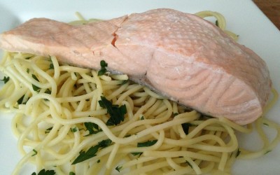 Dinner Ideas: Poached Salmon on Noodles