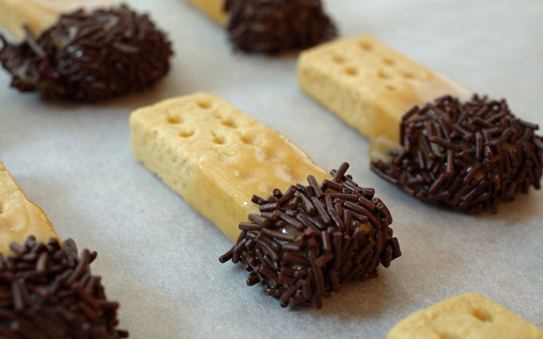 A Shortbread Recipe: Caramel Dipped Shortbread Cookies with Chocolate Sprinkles