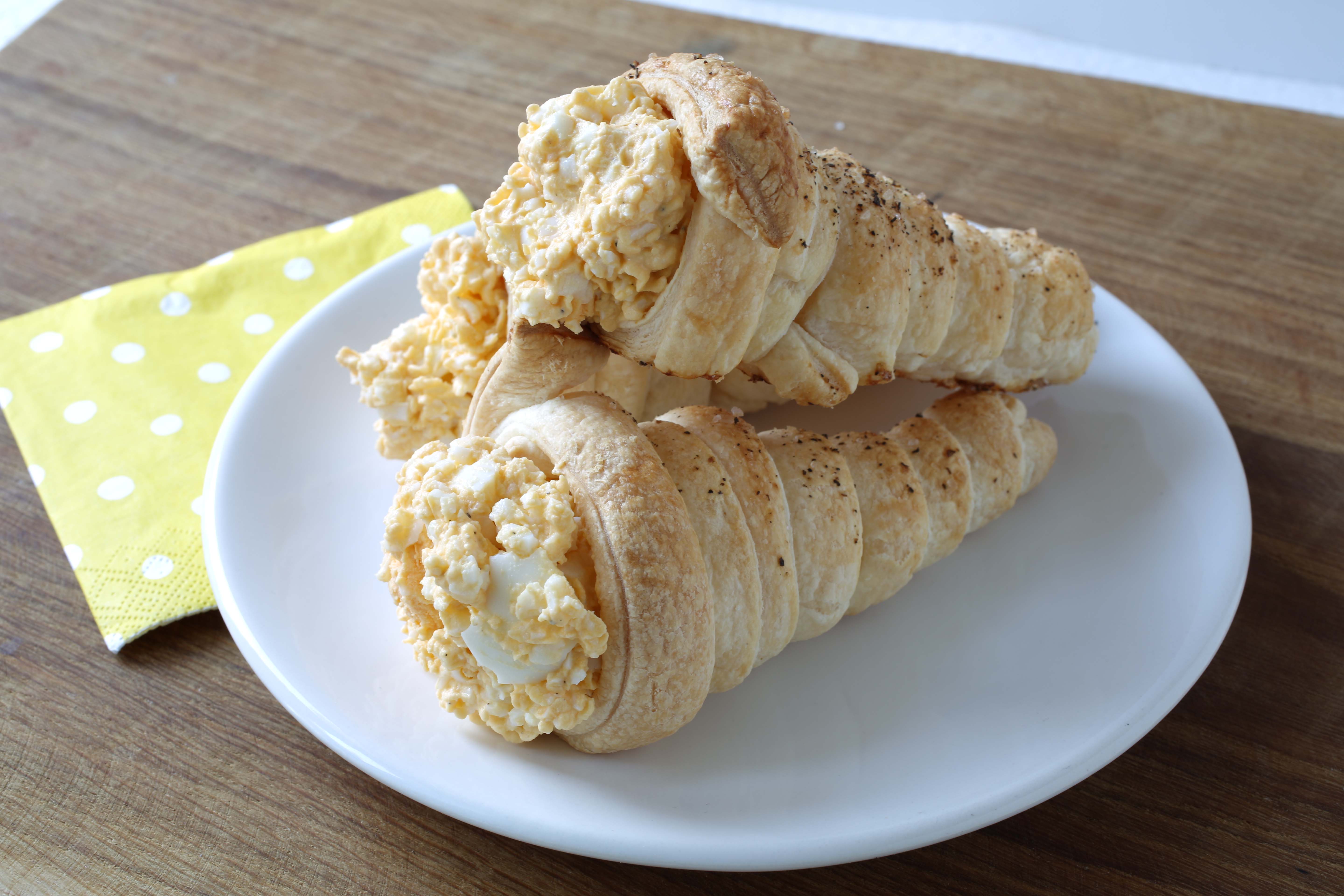 christmas brunch with egg salad horns